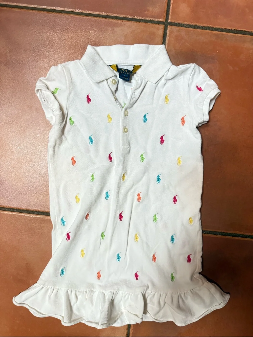 Polo by Ralph Lauren White Polo Dress with Rainbow Pony Embroidery - Kids